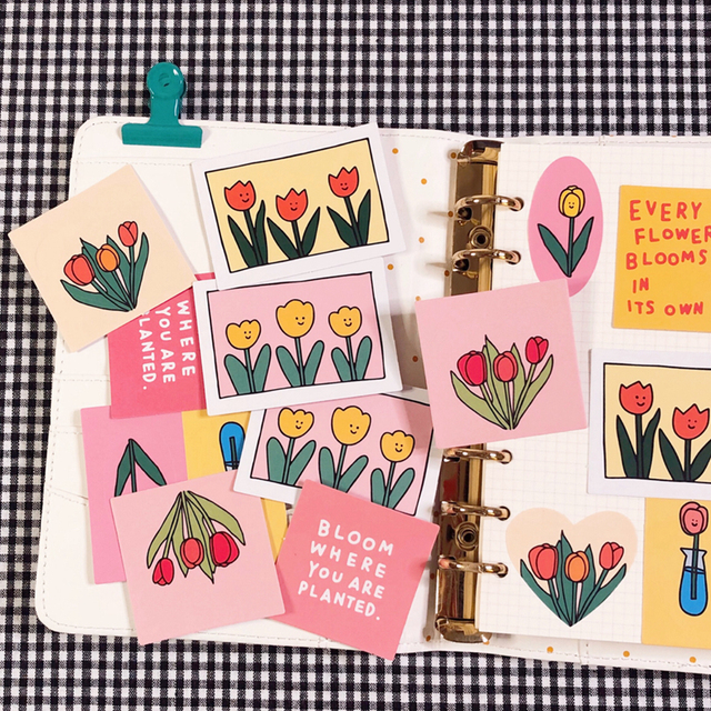 Vintage kwiat tulipana naklejki DIY scrapbooking - 14 sztuk/worek - dekoracyjne do telefonu, dziennika, albumu pamiętnikowego i planowania szczęśliwych chwil Ostateczna wersja: Naklejki Vintage kwiat tulipana DIY - 14 sztuk/worek - dekoracyjne do telefonu, dziennika, albumu pamiętnikowego i planowania szczęśliwych chwil - Wianko - 1