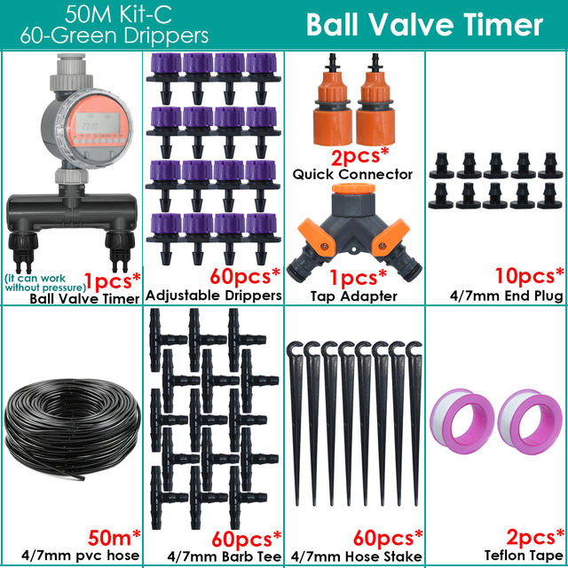 Zawór kulowy KESLA 5-50M zegar do podlewania, nawadnianie ogrodu - zestaw kroplówki 4/7mm, wąż automatyczny, dysze regulowane - Wianko - 8