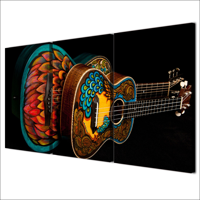 Nowoczesne ramki na płótno malarstwo Cuadros 3 Panel - Instrument muzyczny gitara ozdoby dekoracyjne do domu - modułowe zdjęcia - Wianko - 4