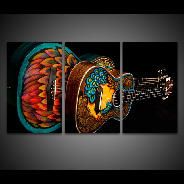 Nowoczesne ramki na płótno malarstwo Cuadros 3 Panel - Instrument muzyczny gitara ozdoby dekoracyjne do domu - modułowe zdjęcia - Wianko - 6