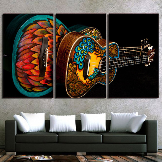 Nowoczesne ramki na płótno malarstwo Cuadros 3 Panel - Instrument muzyczny gitara ozdoby dekoracyjne do domu - modułowe zdjęcia - Wianko - 5