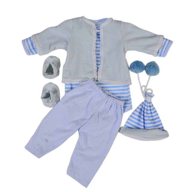 Ubrania dla lalki Reborn 23 cali - biały niebieski pasek chłopiec - Wianko - 1