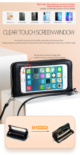 Nowy, skórzany portfel damska torba - torba na telefon komórkowy, ekran dotykowy, antykradzieżowa, przezroczysty woreczek mini - Wianko - 4