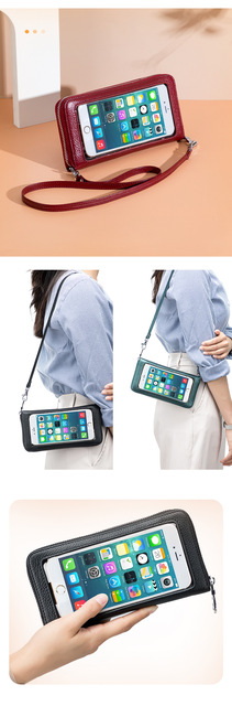 Nowy, skórzany portfel damska torba - torba na telefon komórkowy, ekran dotykowy, antykradzieżowa, przezroczysty woreczek mini - Wianko - 9
