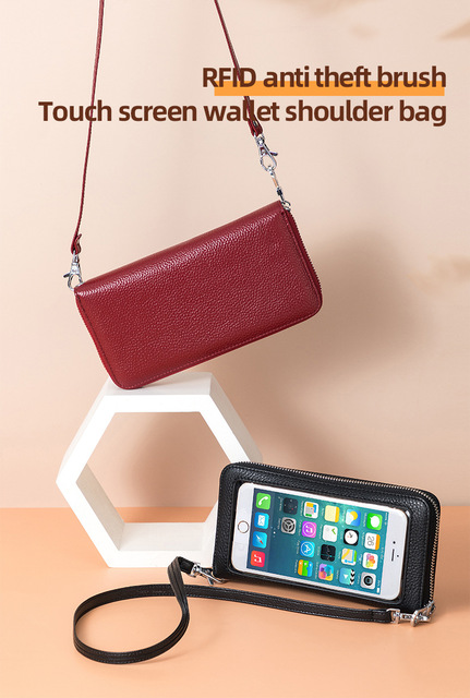Nowy, skórzany portfel damska torba - torba na telefon komórkowy, ekran dotykowy, antykradzieżowa, przezroczysty woreczek mini - Wianko - 1