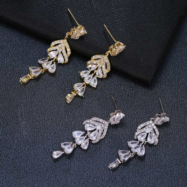 Długie kolczyki modowe z cyrkoniami i frędzlami - biżuteria ślubna dla nowożeńców - Wianko - 3