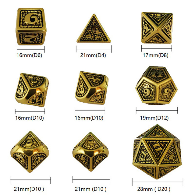 Metalowy zestaw kości Dnd do gry w rolę RPG - kości wielościenne D4 D6 D8 D10 D12 D20 - Wianko - 1