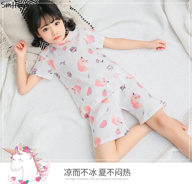 Letnia bawełniana piżama dziewczynek z motywem jednorożca dla dzieci, 2-11 lat - Wianko - 48