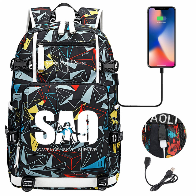 Plecak SAO USB Nowości Duża Pojemność dla Nastolatków, Studentów i Pracowników z Laptopem - Dla Chłopców i Dziewcząt - Wianko - 9