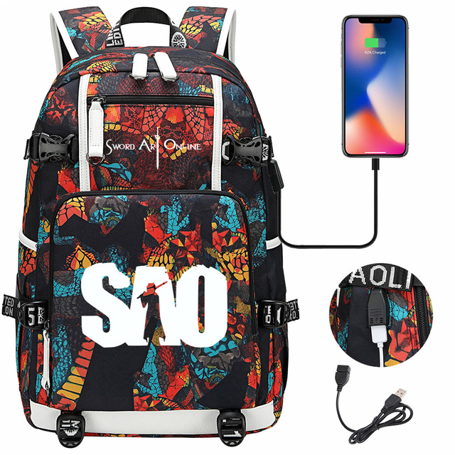 Plecak SAO USB Nowości Duża Pojemność dla Nastolatków, Studentów i Pracowników z Laptopem - Dla Chłopców i Dziewcząt - Wianko - 4