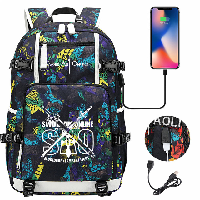 Plecak SAO USB Nowości Duża Pojemność dla Nastolatków, Studentów i Pracowników z Laptopem - Dla Chłopców i Dziewcząt - Wianko - 5