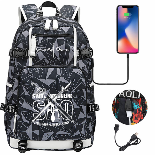 Plecak SAO USB Nowości Duża Pojemność dla Nastolatków, Studentów i Pracowników z Laptopem - Dla Chłopców i Dziewcząt - Wianko - 7
