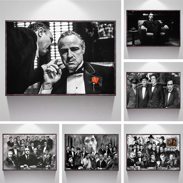 Plakaty z nadrukami Klasycznego Filmu Ojciec Chrzestny z Vito Corleone i Al Pacino - ozdoby do dekoracji wnętrz - Wianko - 2