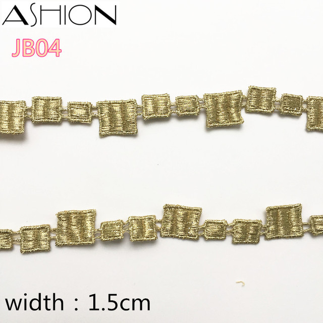 Koronkowe wykończenie do haftów tkaniny, szerokość 15mm, rozpuszczalne w wodzie, kwadratowe złoto JB04 - Wianko - 1