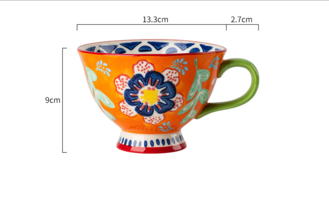 Ręcznie malowana ceramiczna filiżanka do kawy czeskiego kwiatu 420ML - duży kubek śniadaniowy do herbaty i kawy - Wianko - 3