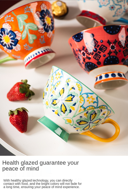 Ręcznie malowana ceramiczna filiżanka do kawy czeskiego kwiatu 420ML - duży kubek śniadaniowy do herbaty i kawy - Wianko - 9