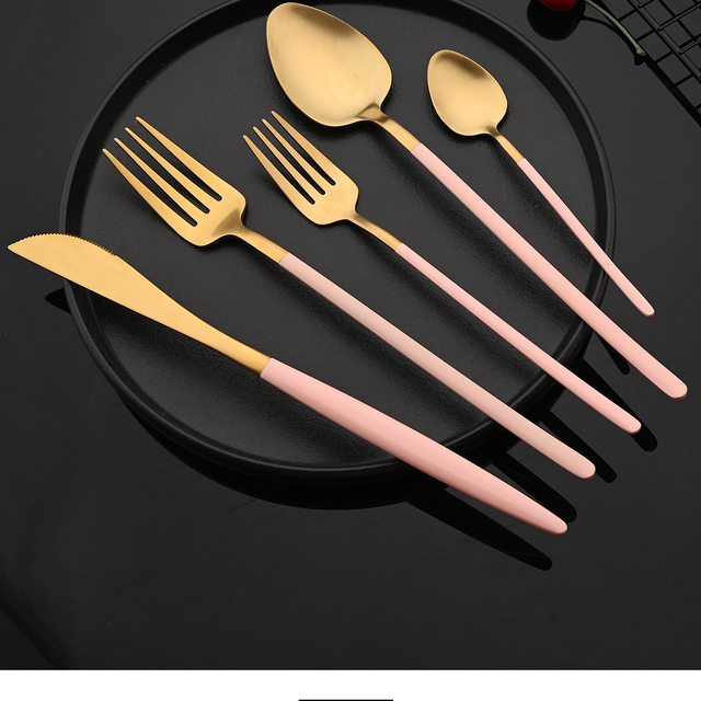 Zestaw stołowy Różowe Złoto: nóż, widelec, łyżeczka do kawy, łyżeczka stalowe, 18/10, ze stali nierdzewnej - Wianko - 5