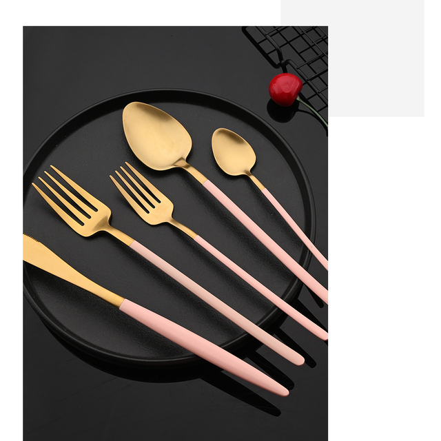 Zestaw stołowy Różowe Złoto: nóż, widelec, łyżeczka do kawy, łyżeczka stalowe, 18/10, ze stali nierdzewnej - Wianko - 7