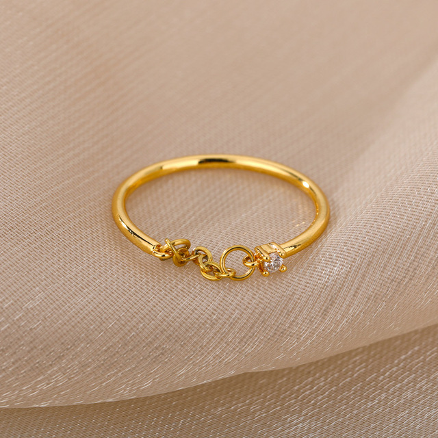 Cyrkonowa biżuteria dla kobiet - pierścionek łańcuchowy ze stali nierdzewnej, złoty kolor, srebrny palec - idealny prezent na Boże Narodzenie - Wianko - 5