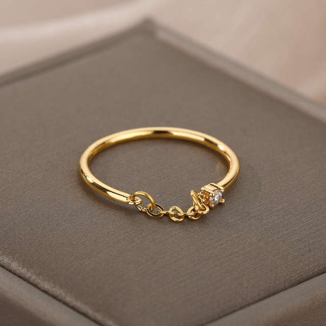 Cyrkonowa biżuteria dla kobiet - pierścionek łańcuchowy ze stali nierdzewnej, złoty kolor, srebrny palec - idealny prezent na Boże Narodzenie - Wianko - 2