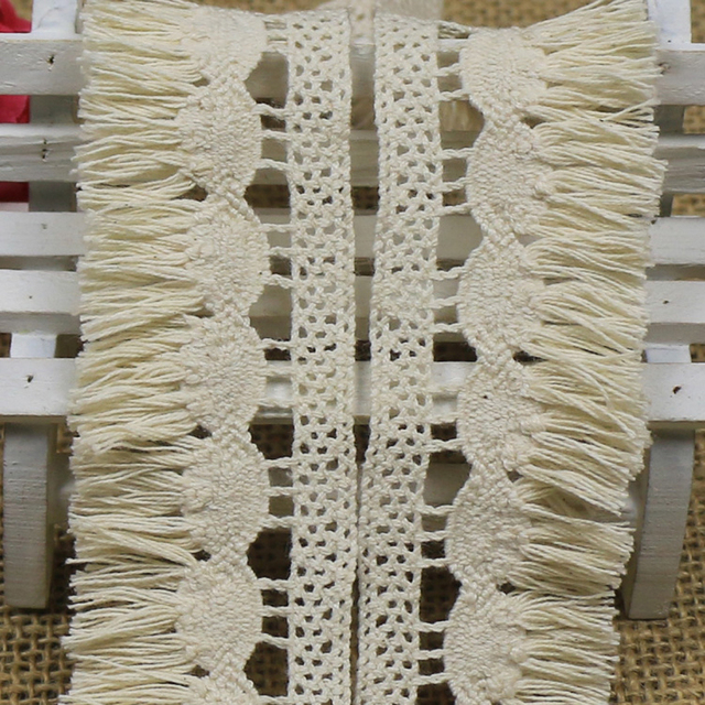 35mm koronkowa wstążka bawełniana z beżowym pomponem - ozdobne wykończenie tekstyliów domowych i odzieży - Wianko - 3