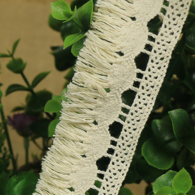 35mm koronkowa wstążka bawełniana z beżowym pomponem - ozdobne wykończenie tekstyliów domowych i odzieży - Wianko - 7
