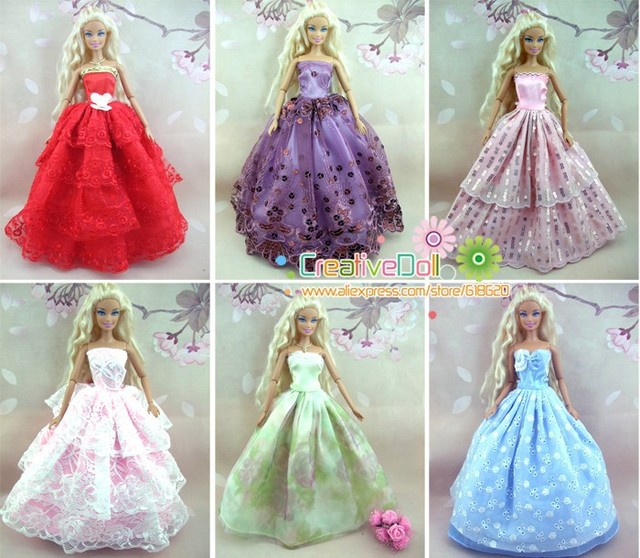 Zestaw 15 elementów dla lalek Barbie: 5 sukien ślubnych księżniczki, 5 par butów, 5 akcesoriów ubrania - prezent urodzinowy dla dzieci - Wianko - 6