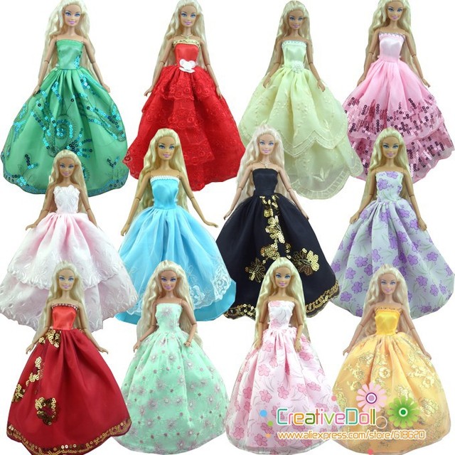 Zestaw 15 elementów dla lalek Barbie: 5 sukien ślubnych księżniczki, 5 par butów, 5 akcesoriów ubrania - prezent urodzinowy dla dzieci - Wianko - 1