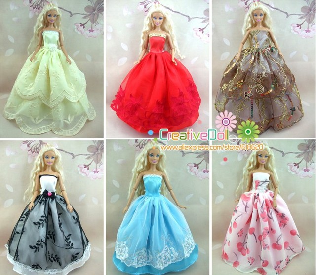 Zestaw 15 elementów dla lalek Barbie: 5 sukien ślubnych księżniczki, 5 par butów, 5 akcesoriów ubrania - prezent urodzinowy dla dzieci - Wianko - 4