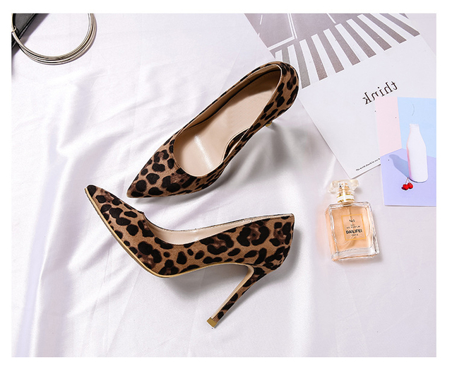 Damskie czółenka z wysokim obcasem w modnym wzorze leoparda, wiosenno-letnie, zamszowe buty imprezowe VOESENEES (6cm, 8cm, 10cm) - Wianko - 11