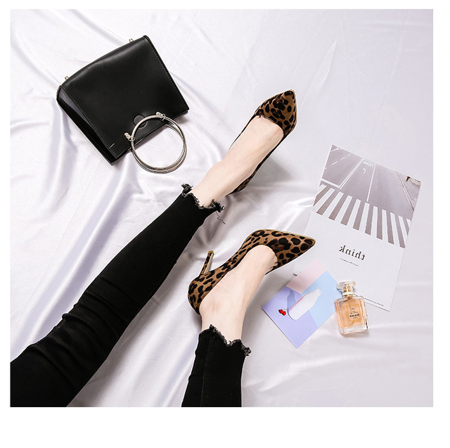 Damskie czółenka z wysokim obcasem w modnym wzorze leoparda, wiosenno-letnie, zamszowe buty imprezowe VOESENEES (6cm, 8cm, 10cm) - Wianko - 19