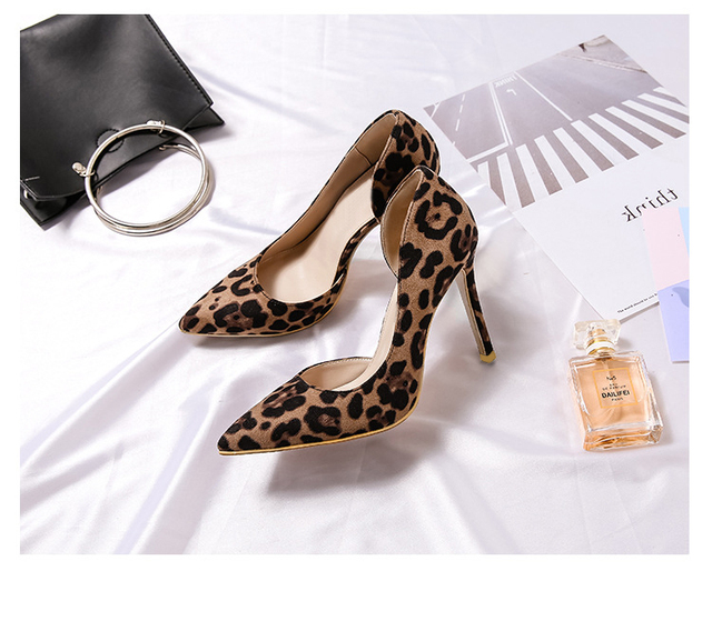 Damskie czółenka z wysokim obcasem w modnym wzorze leoparda, wiosenno-letnie, zamszowe buty imprezowe VOESENEES (6cm, 8cm, 10cm) - Wianko - 13