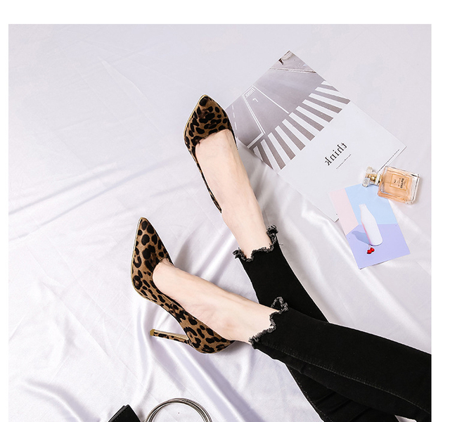 Damskie czółenka z wysokim obcasem w modnym wzorze leoparda, wiosenno-letnie, zamszowe buty imprezowe VOESENEES (6cm, 8cm, 10cm) - Wianko - 18