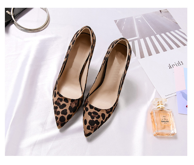 Damskie czółenka z wysokim obcasem w modnym wzorze leoparda, wiosenno-letnie, zamszowe buty imprezowe VOESENEES (6cm, 8cm, 10cm) - Wianko - 9