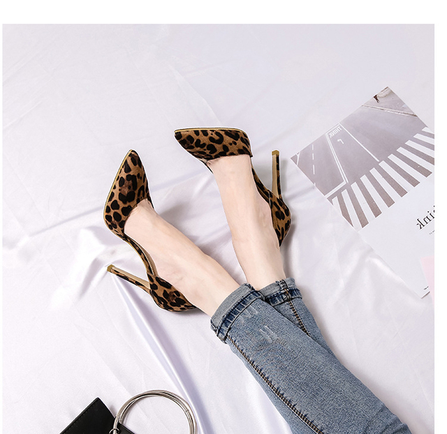 Damskie czółenka z wysokim obcasem w modnym wzorze leoparda, wiosenno-letnie, zamszowe buty imprezowe VOESENEES (6cm, 8cm, 10cm) - Wianko - 6