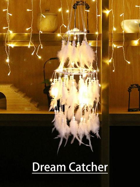 Oświetlenie wisiorka Dream Catcher Wind Chime z podwójnym światłem - dekoracyjna lampa ciepłego światła dla dziewczyny do pokoju - Wianko - 4