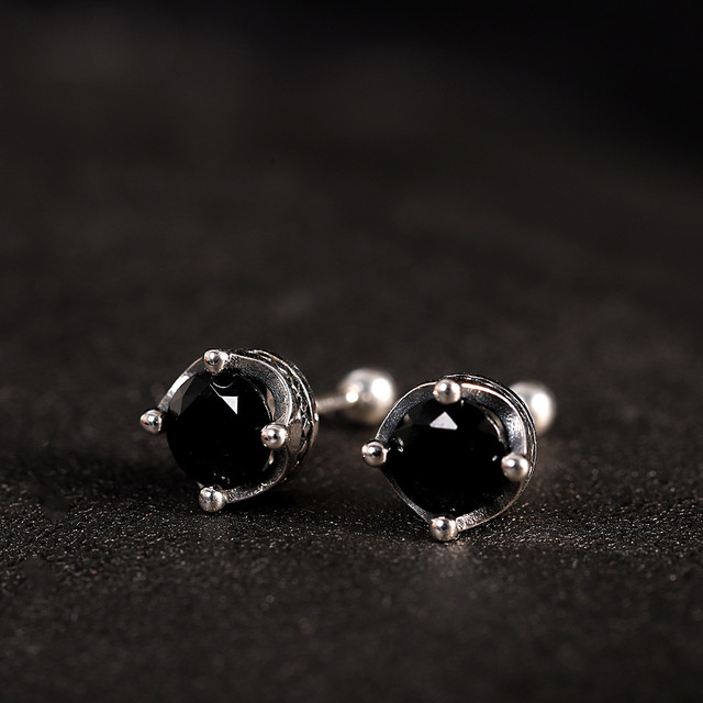 Modne kolczyki dla kobiet - korony w kształcie czarnego agatu, srebro próby 925, inkrustacja, hip-hop, para biżuterii - Wianko - 4