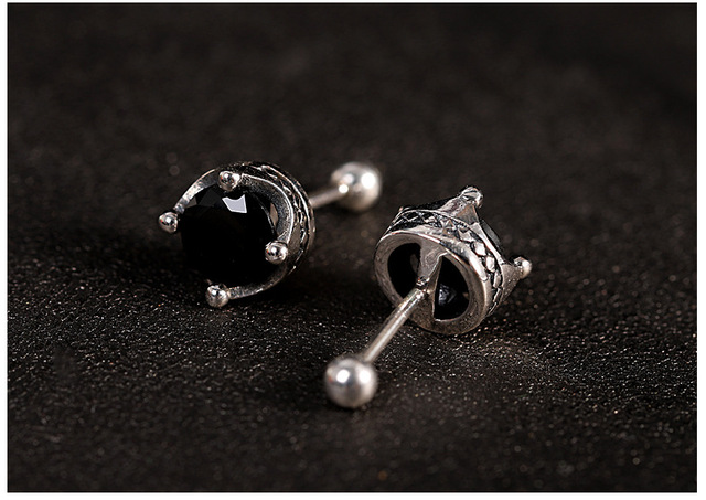 Modne kolczyki dla kobiet - korony w kształcie czarnego agatu, srebro próby 925, inkrustacja, hip-hop, para biżuterii - Wianko - 8