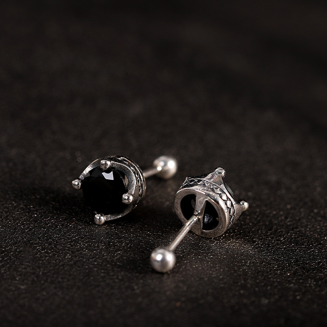 Modne kolczyki dla kobiet - korony w kształcie czarnego agatu, srebro próby 925, inkrustacja, hip-hop, para biżuterii - Wianko - 12