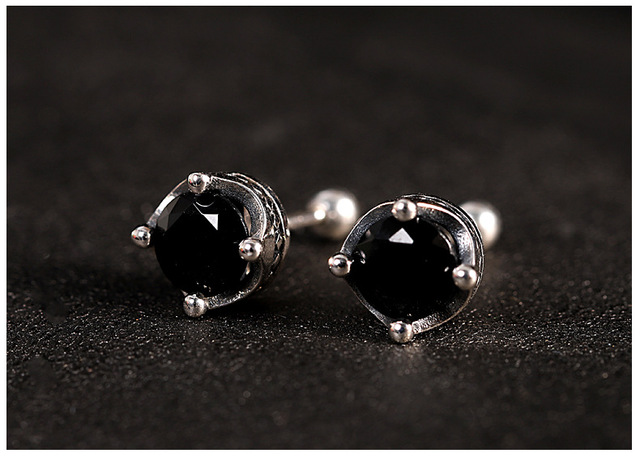 Modne kolczyki dla kobiet - korony w kształcie czarnego agatu, srebro próby 925, inkrustacja, hip-hop, para biżuterii - Wianko - 2
