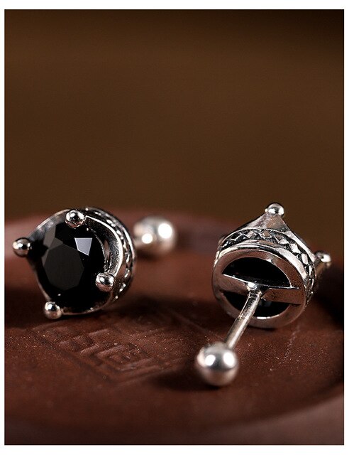 Modne kolczyki dla kobiet - korony w kształcie czarnego agatu, srebro próby 925, inkrustacja, hip-hop, para biżuterii - Wianko - 7