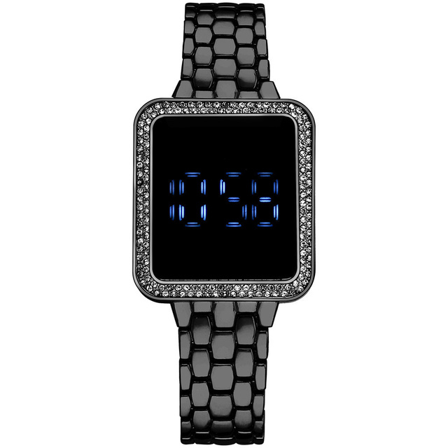 Luksusowy zegarek damski z kwadratowym ekranem dotykowym, cyfrowy, obsadzony kryształkami Rhinestone na stalowej bransolecie ze zegarem na rękę - Wianko - 19