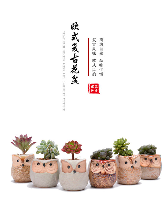 Mini ceramiczna doniczka na kwiaty w kształcie sowy - Japonia i Korea Południowa - Wianko - 1