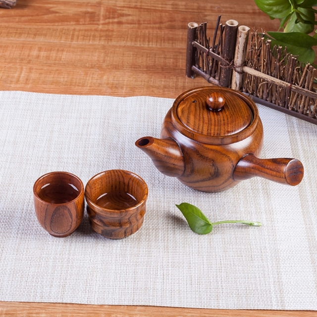 Dzbanek do parzenia kawy chińskiego stylu z długim uchwytem i tradycyjnym drewnianym charakterem - Wianko - 2
