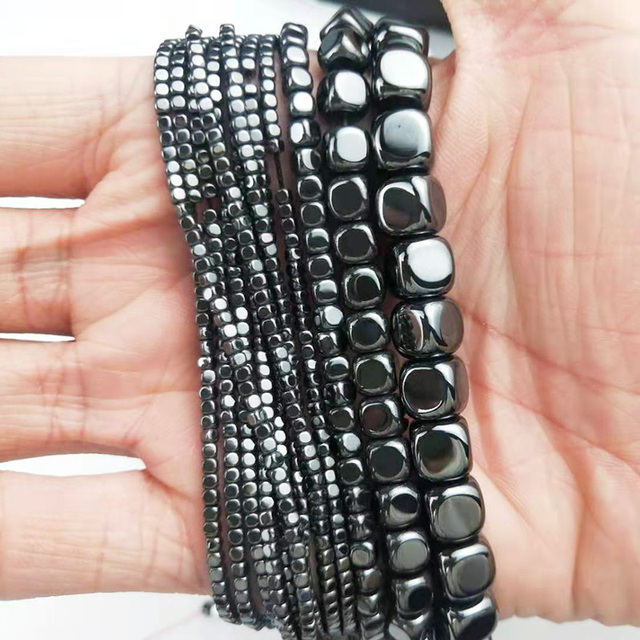 Kamień naturalny - kostka sześcienna czarnego hematytu, łatwe do wiązania bransoletki i naszyjniki - koraliki do tworzenia biżuterii (2/4/6/8mm) - DIY akcesoria - Wianko - 4