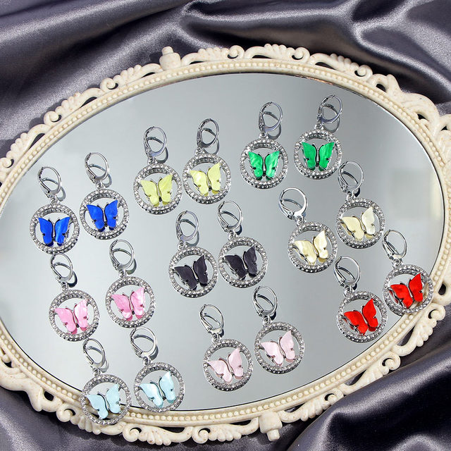 Kolczyki wiszące FEEL 2020 Trendy - nowoczesny motyw motyla, akrylowe kryształy w kształcie okręgu, biżuteria dla kobiet i dziewcząt na imprezy i prezenty - Wianko - 4