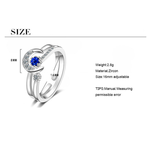 Pierścionek wieżowy z dwoma pierścieniami wykonany z niebieskiego cyrkonu i srebra 925 - Wianko - 22