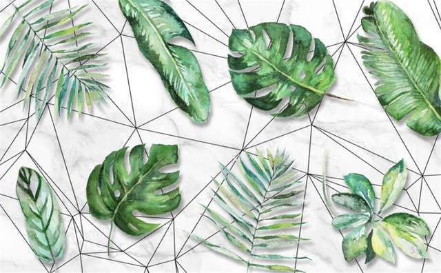 Rozmiar niestandardowy Tapeta 3D Nordic z motywem tropikalnego lasu deszczowego liści bananowców na geometrycznym tle - dekoracja wnętrza sypialni i fototapeta - Wianko - 5