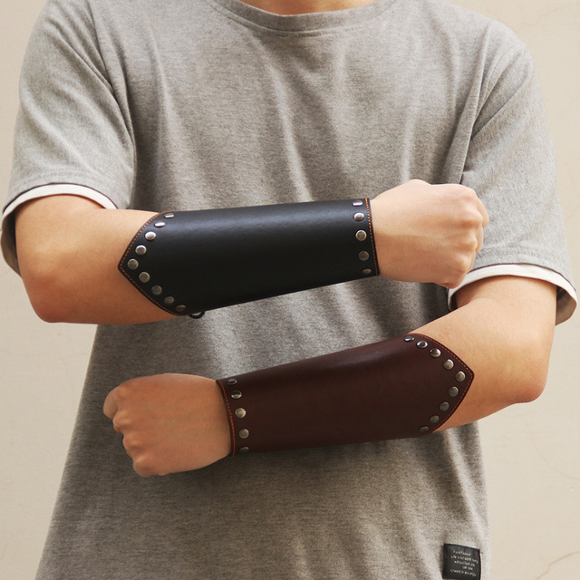 Męskie ocieplające rękawice nadgarstkowe ze sztucznej skóry o szerokim mankiecie i sznurowanym rękawem - rozgrzewka, stabilizacja nadgarstka, ochrona przed urazami, styl Steampunk - Wianko - 2