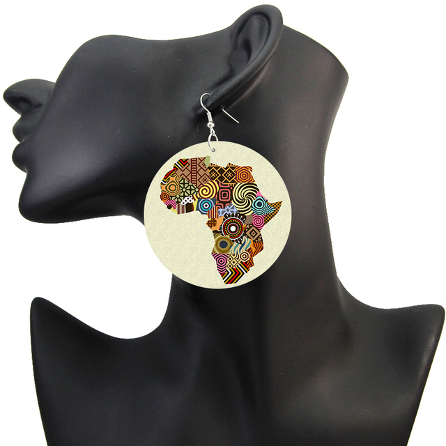 Kolczyki wiszące Afro łzy Headwrap mapa Afryki drewno etniczne Vintage - Wianko - 7